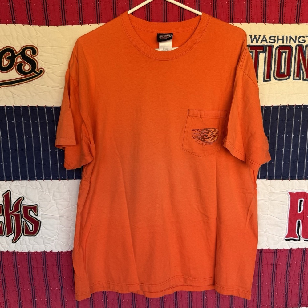 Size XL - Harley-Davidson‎ Shirt Mens Orange Pocket Racine Wisconsin
